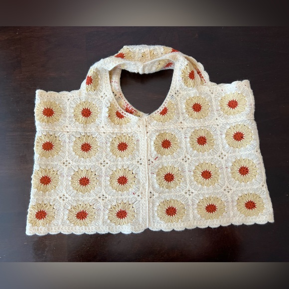 Rebellion Again Sunflower Crochet Top Cream Cropped Floral Womens Size L - Picture 12 of 16